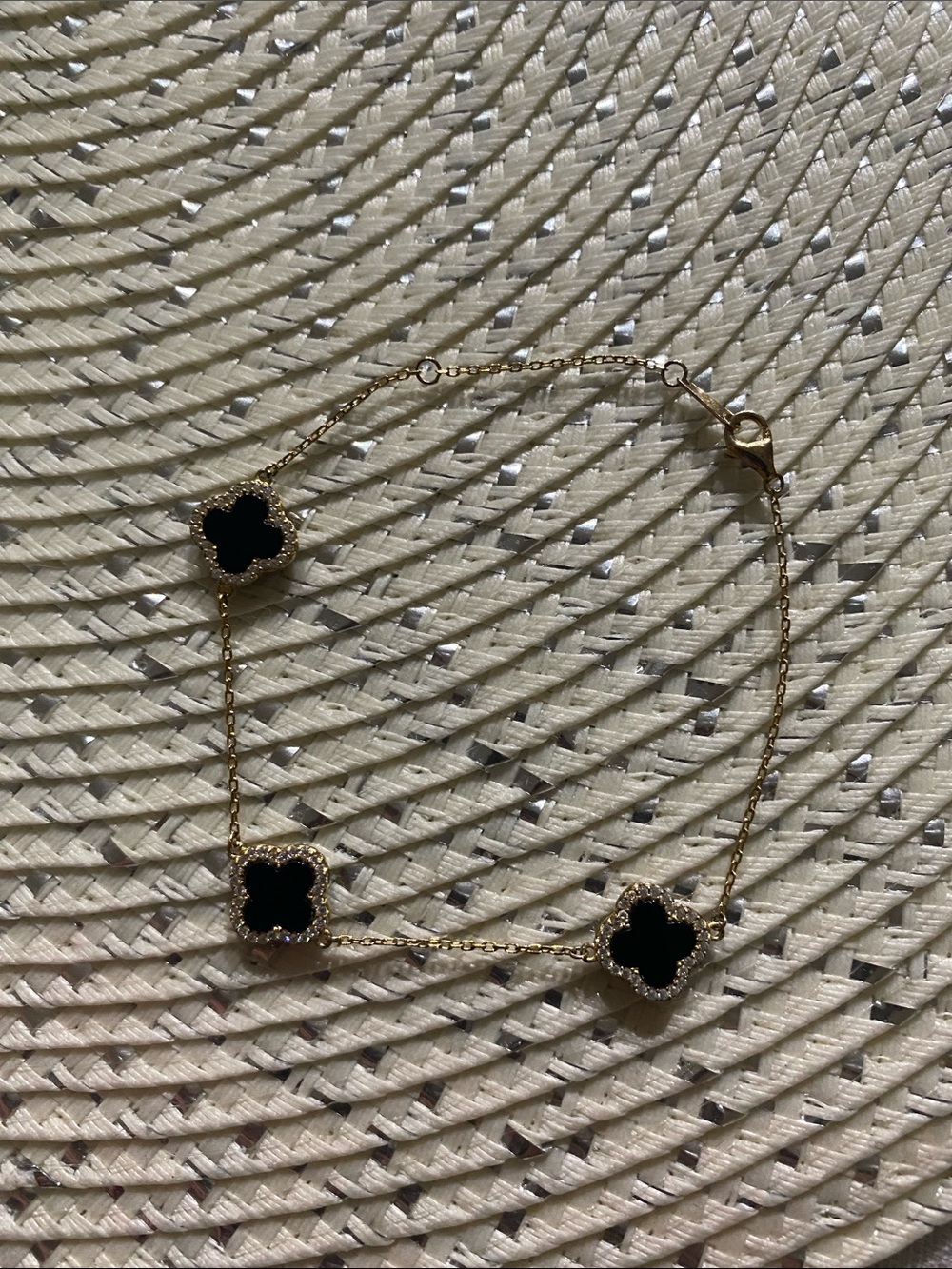 Gold Chain Bracelet with Black Clover Accents